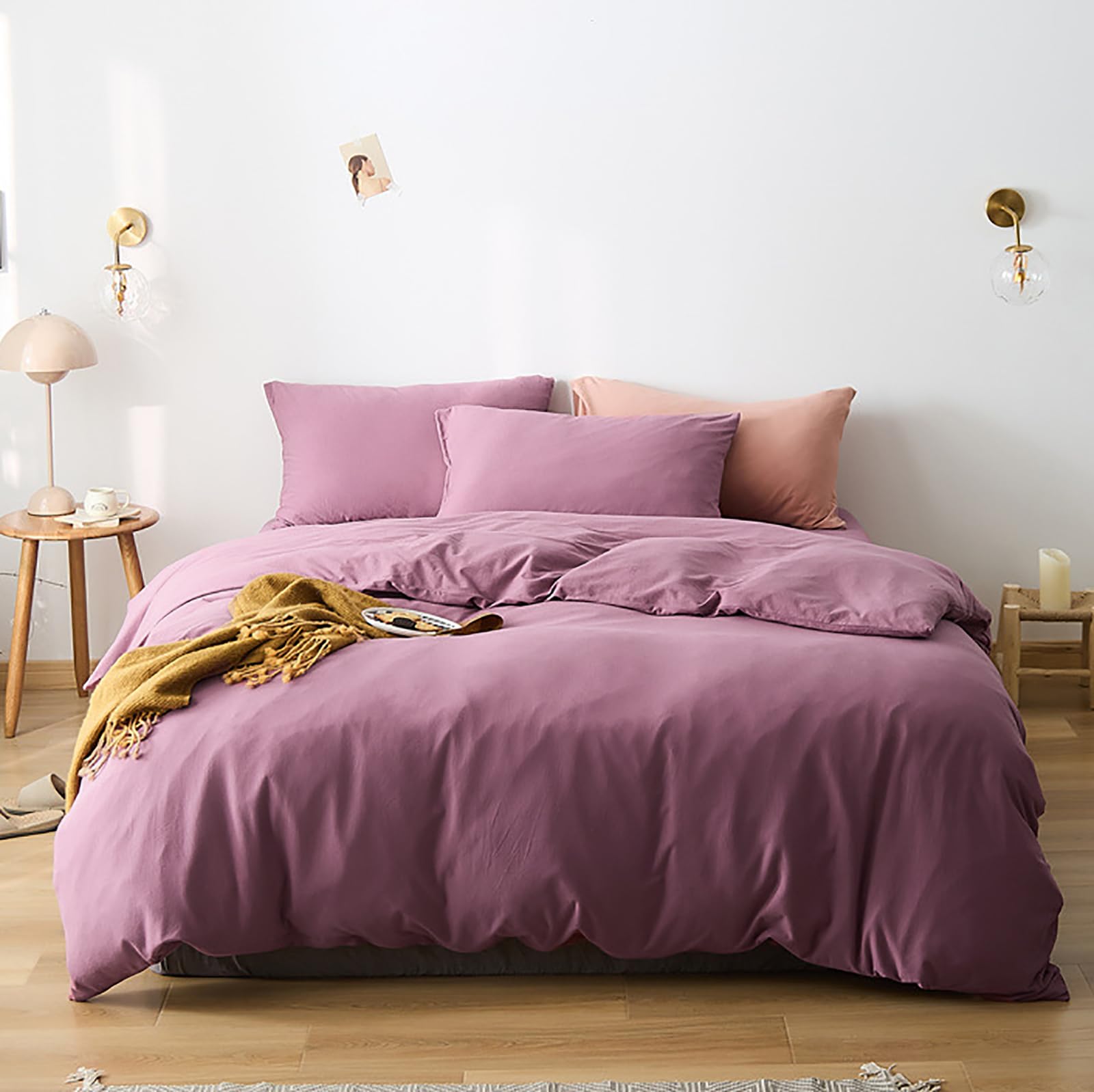 Cottonight Purple Comforter Set Queen Pale Mauve Bedding Comforter Set Full Solid Modern Cotton Dusty Lilac Purple Blanket Quilt